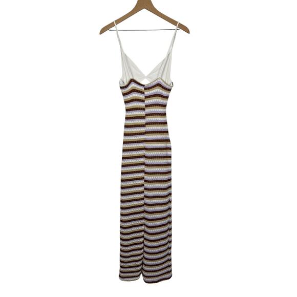 ASOS Crochet Maxi Dress Striped Size‎ 4 White Brown Purple 70s Retro Cut Out - Picture 2 of 9